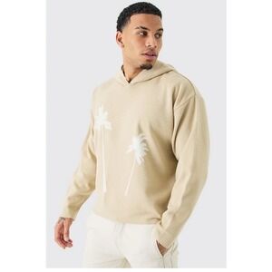 Boohoo Men's Oversized Boxy Drop Shoulder Graphic Knit Hoodie‎